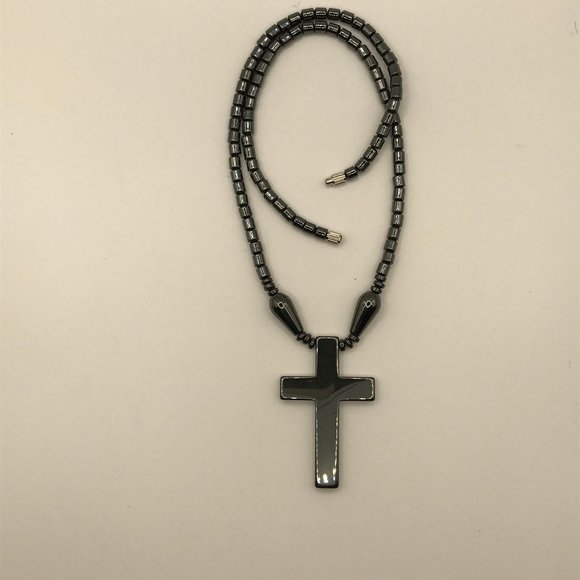 Hematite Cross Necklace Unisex 16 inch Necklace with Hematite 2 in Cross NEW - Picture 4 of 9
